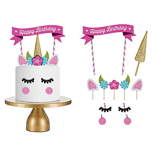 Unicorn Cake Topper Brozigo Happy Birthday Cake Toppers For Birthday Party, With 24Pcs Cupcake Toppers, One Big Golden Balloon And One Birthday Hat #TOP4