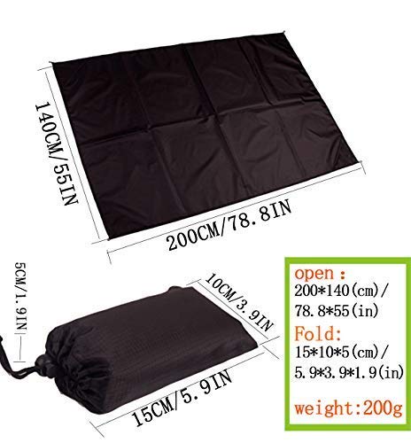 E-Onfoot Waterproof Camping Tarp for Picnics, Tent Footprint, and Sunshade(Black-200 * 140cm)