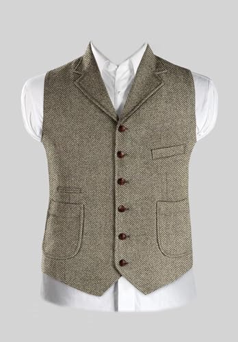 Men's Wool Blend Suit Vest Casual Herringbone Tweed Waistcoat for Wedding Groomsmen4