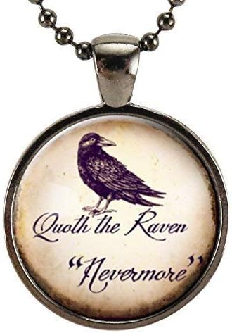 Quoth The Raven Necklace, Edgar Allan Poe Nevermore Jewelry, Halloween Crow Pendant