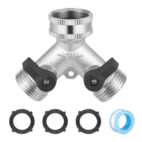 Zocipro Hose Splitter 2 Way, 3/4" Y Valve Garden Hose Connector Brass Manifold, Washing Machine Y Piece for Outdoor, Garden, Courtyard, Lawn, Kitchen (Silver)