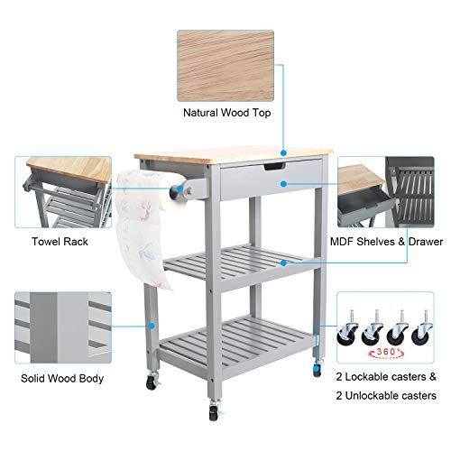 image for eclife Kitchen Islands Cart Rolling Kitchen Cart Grey Drawer Storage W