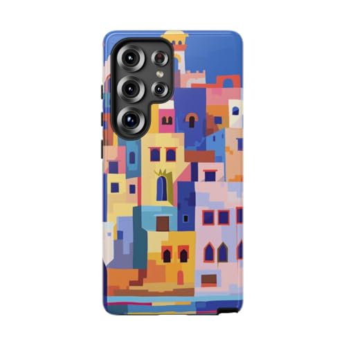 Coque Samsung S25 Ultra bleue illustration ville côtière pour vos voyages