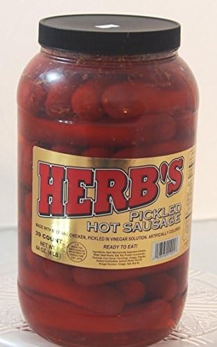 Herbs RED HOT Pickled Sausage (1 Gal. Jar) 39 Count Beef & Chicken No Pork