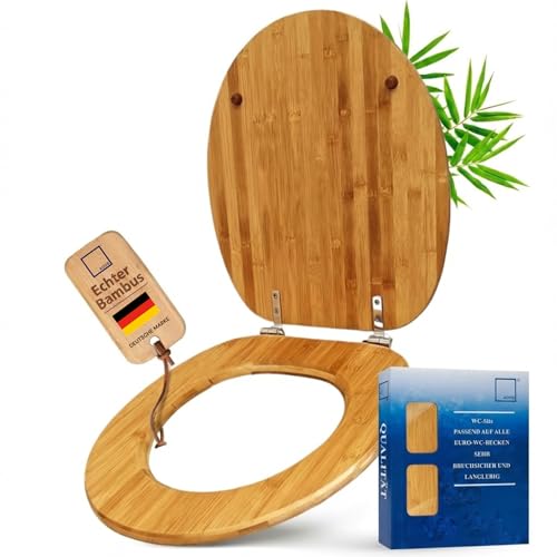 ADOB Abattant de WC en bambou foncé, charnières en acier inoxydable, ajustement universel, 33332