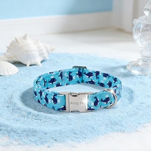 Image of ARING PET Summer Dog Collar for Small Medium Large Boy Dogs-Blue Whale S | Cute Male Heavy Duty Pet Collars with Metal Buckle for XS S M L XL Dogs, for Beach Trips Lake Camping Seaside Walk Photoshoot