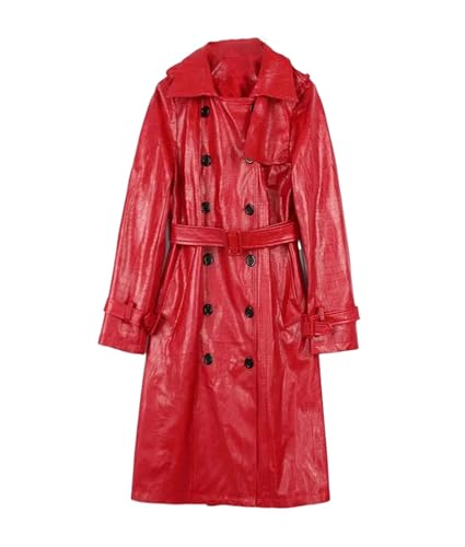 Trench long similicuir noir femme imperméable à double boutonnage