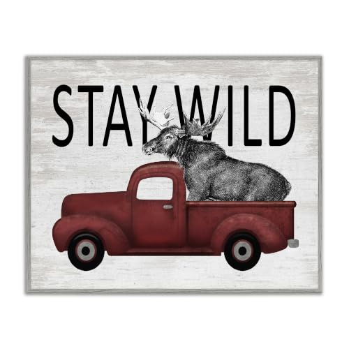 Stay Wild Moose Pickup Truck, 24 x 30 Inch Framed Giclée Print