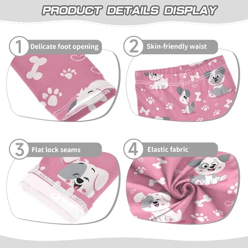 Cute Dog Heart Paw Pink Girls Leggings Ultra Soft Compression Yoga Gym Pants for Kids 4-10T3