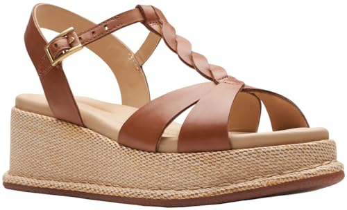 Clarks Kimmei Twist Sandalia de cuña para mujer, Bronceado Cuero, 38.5 EU