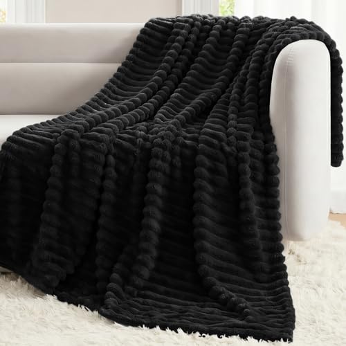 CozyLux Black Throw Blanket for Couch & Bed - 300GSM Soft Plush Fleece 50x60 Lightweight All Season Blanket for Travel Aesthetic Home Decor Graduation & Birthday Gifts for Women Men