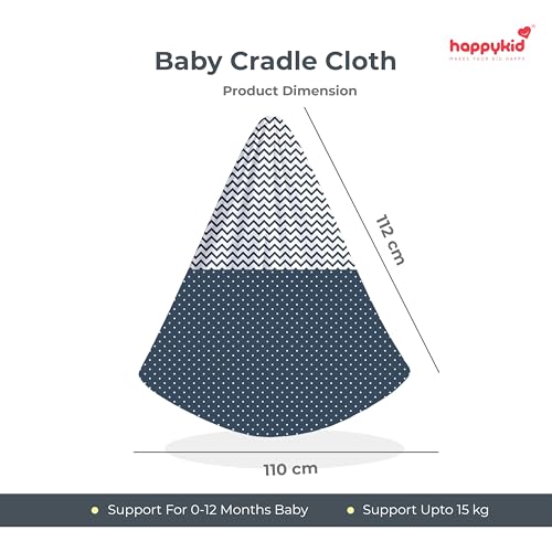 Image of Happykid Baby Cradle Set | Durable Cotton Cloth, Mosquito Net, Spring, Triangle and Window Hanger Jhoola, Thottil (Navy, with Bed)