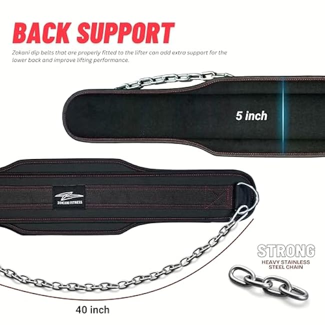 Hold weights up to 800lbs Zokani Dip Belt with Chain for Heavy Weightlifting Exercises,Squats, deadlifts, pull Up Weight Belt, Dipping Belt, Men and Women Training Strength Dip Weightlifting Belt