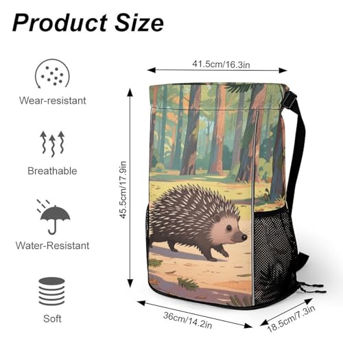 Small Gym Bag Porcupines in The Coniferous Forests Printed Drawstring Gym Bag for Men Lightweight Waterproof Drawstring Backpack for Women with Shoe Compartment for Travel Tourism Work And Fitness2