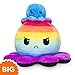 TeeTurtle - Original Reversible Big Octopus Plushie - Rainbow Stripe + Black Sparkle - Huggable and Soft Sensory Fidget Toy Stuffed Animals That Show Your Mood - Gift for Kids and Adults!