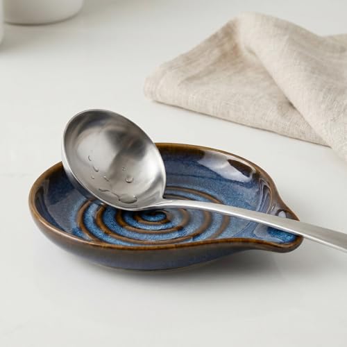 Handcrafted Ceramic Spoon Rest with Spiral Design - Blue Glaze Utensil Holder for Kitchen Counter, Heat Resistant Stoneware Cooking Accessory - Image 4