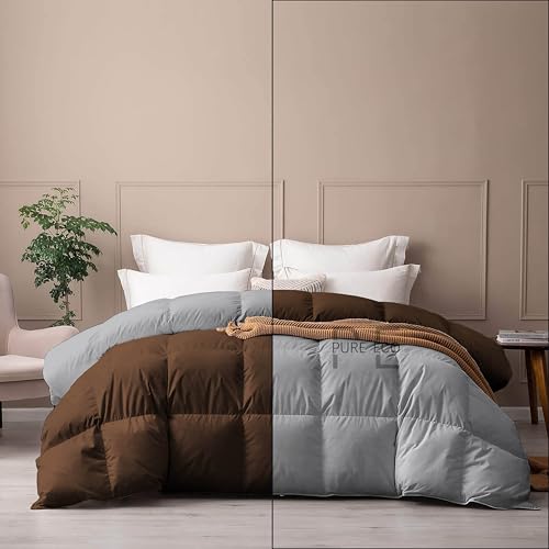 Image of PURE ECO Reversible Comforter Single Size - Soft Microfiber 300 GSM Comforter for Winter - Soft & Luxury Design Duvet /Blanket Single Size (60 inchX90 inch) - Chocolate Brown /Silver Grey Color