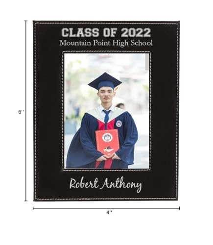 Class 2024 2025 2026 2027 2028 - Personalized Graduate Faux Leather Hanging/Tabletop Remembrance Celebration Memory Leatherette Photo Picture Student Graduation Black Frame (4x6-inch Vertical)