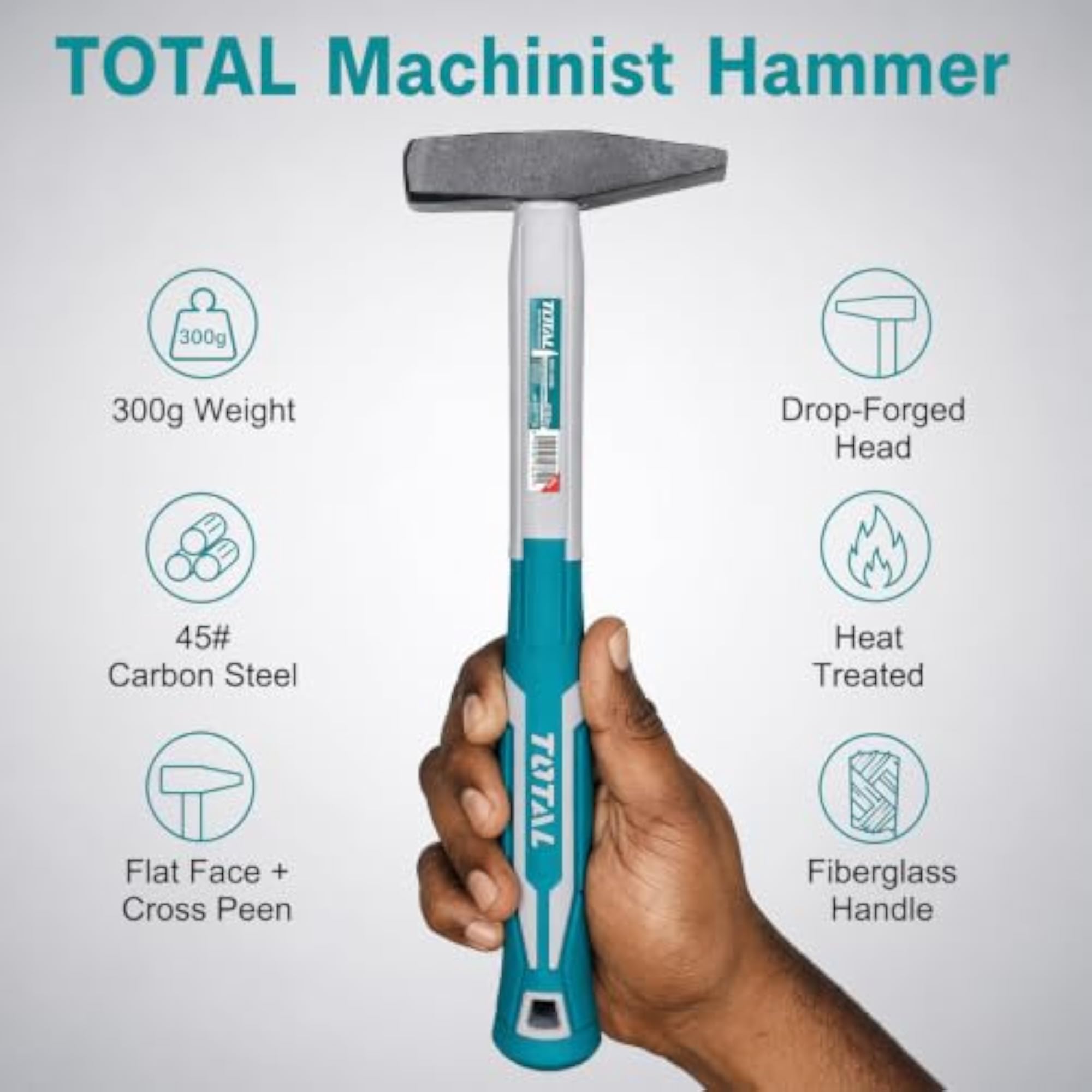 Machinist Hammer, Drop-Forged Carbon Steel, Fiberglass Handle