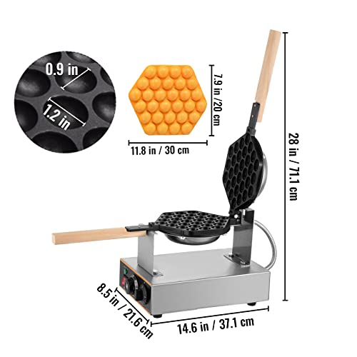 Vevor Commercial Bubble Waffle Maker, 1400W Egg Bubble Puff Iron W/ 180° Rotatable 2 Pans & Wooden Handles, Stainless Steel Baker W/Non-Stick Teflon Coating, 50-250℃/122-482℉ Adjustable #TOP7
