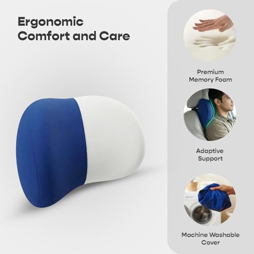 Image of SleepyCat Car Neck Rest Pillow | Adaptive Memory Foam Cushion | Neck Support for Cervical Pain Relief | Ergonomic Design | Fits Any Car Seat | Adjustable Straps | Machine Washable Cover | Blue