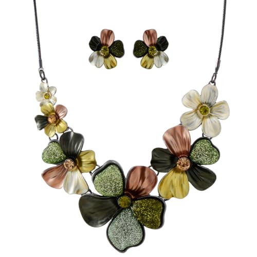 Chunky Statement Jewelry Set Vintage Retro Leaf Flower Floral Geometric Bohemian Boho Bib Necklace Earring Set Fashion Costume Jewelry for Women Girls Wedding Party Prom Unique Gift