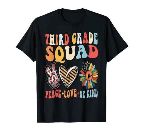 Third Grade Teacher Squad Be Kind Groovy 70s Back To School Camiseta