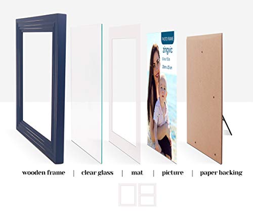 8X10 Inch Navy Blue Wood Picture Frame With Mat | Display Photo 6X8 Inch Or 8 By 10 Without Mat | Distressed Design | Wide Molding | Portrait And Landscape View | Stand On Desktop Or Wall Hanging #TOP4