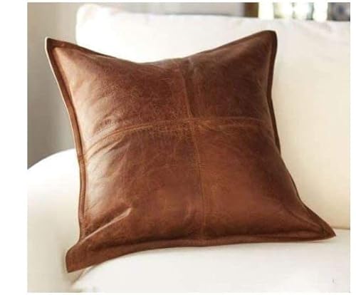 Tomjack Lambskin Leather Pillow Cover - Chair, Bed, Chaise Lounge, Sofa Cushion Case - Decorative Throw Pillow Covers For Living Room & Bedroom 16 X 16 Inches - Tan Antique Box Pack Of 2 #TOP1