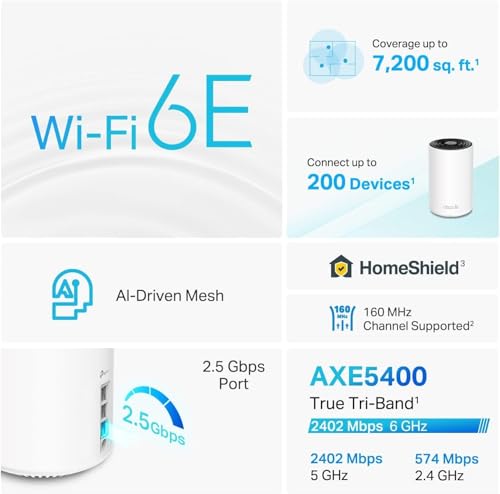 Image of TP-Link Deco XE75 Pro AXE5400 Tri-Band WiFi 6E Mesh System - 2.5G WAN /LAN Port,Covers up to 7200 Sq.Ft,Replaces WiFi Router and Extender,AI-Driven Mesh,6GHz Band,(Pack of 12)