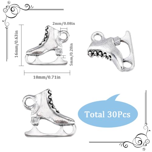 SUNNYCLUE 1 Box 30Pcs Alloy 3D Ice Skate Charms Bulk Skating Charm Tibetan Alloy Silver Vintage Antique Sports Shoes Skates Charms for jewellery Making Charms Keychain Dangles Earring Necklace DIY - Image 2