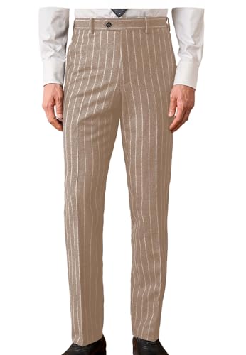 VENNYNG Men's Thick Stripe Dress Pants Vintage Relaxed Straight Fit Autumn Trousers Wedding Business Casual