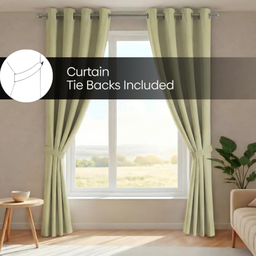 Image of Haus and Kinder Blackout Curtains 5 feet for Window,Pack of 2 Blackout Curtains for Window,100% Room Darkening Curtains Blackout 5 feet Long (Pista Green, 114x152 CM)
