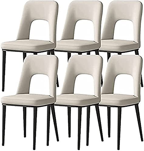 SJIALEN Modern Dining Chairs Set of 6, Office Lounge Kitchen Bedroom Chairs Faux Matte Leather Upholstered Carbon Steel Legs Side Chairs Kitchen Chair (Color : Beige Gray, Size : 40x48x85cm)