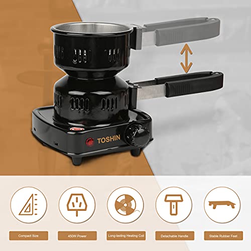 TOSHIN Elektrischer Kohleanzünder, 450W Kohlen Ofen E-Heater mit 140cm Kabel und Abnehmbarer Griff für Shisha Kohle – Bild 3