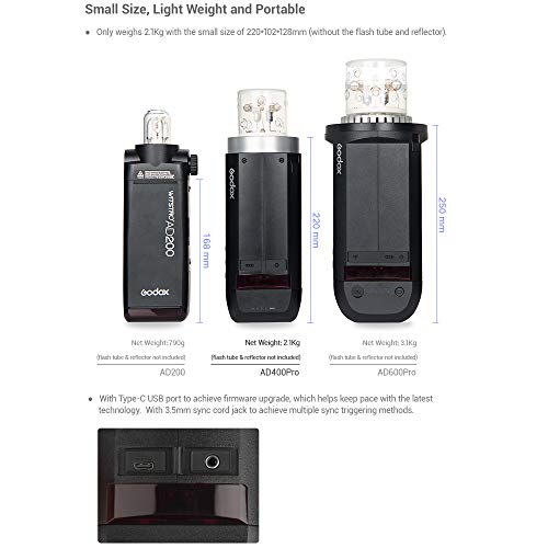 Ficha técnica Godox AD400Pro todo en uno Blitzlicht para exteriores Speedlite TTL Auto-Blitz GN72 1/8000 s HSS 2,4G batería inalámbrica 2600mAh para Canon E-TTLII Nikon i-TTL Sony Fuji Panasonic Olympus Kamera - Fernando Cortés