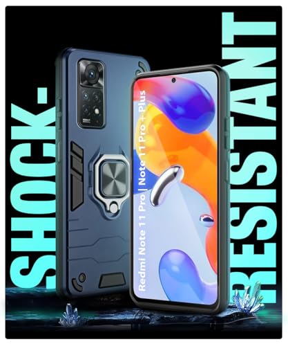 Image of WOW IMAGINE Shock Proof Back Case Mobile Cover for Redmi Note 11 Pro | Note 11 Pro + Plus | Back Cover Case (Tough Armor | Hybrid PC + TPU | Ring Holder & in-Built Kickstand | Blue)