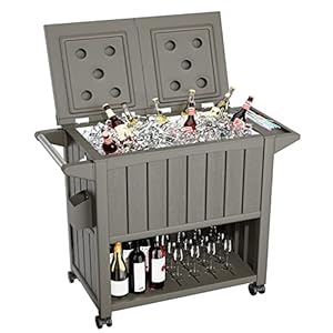 Flamaker Rolling Cooler Cart 85 Quart Patio Ice Chest with Bottle Opener & Drainage Portable PP Plastic Outdoor Cooler on Wheels for Party, Cookouts, Poolside