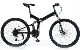 Futchoy Folding Bike 21 Speed 26 Inch Professional Carbon Steel Mountain Folding Bicycle Height Adjustable Variable Speed 44T With V-Brake For Adults and Students