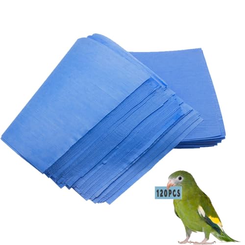 Lesimnky 120 Pieces Bird Cage Liners-11'' X 17''Disposable Non-Woven Bird Cage Paper Liners Precut Absorbent Fecal Tray Cages Cushion Pad Mat Cuttable Pet Animal Cages Cushion for Parrot (Blue)