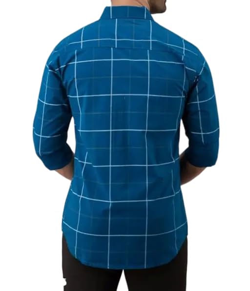 Image of Mahima Ethnic Centre's Men's Checkered Cotton Blend Long Sleeve Button Down Casual Plaid Shirt