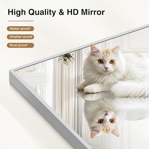 Image of COFENY 40x48inch Silver Bathroom Mirror, Silver Rectangle Mirror with Frame, Large Rectangular Wall Mirrors for Bathroom, Living Room, Hair Salon, Big Farmhouse Mirror Hang Horizontal /Vertical