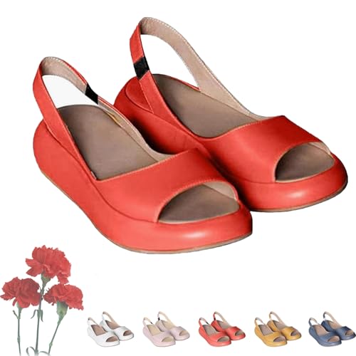 Genérico Yifare Sandals for Women, Yifare Comfy Flat Sandals, women's Ultra Comforty Flat sandals (Red,39)
