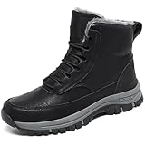 GURGER Botas Hombre Invierno Forradas Cálido Botas de Nieve Impermeables Cuero Botines de Senderismo Calentar Antideslizante Trekking Zapatos Negro Talla 43