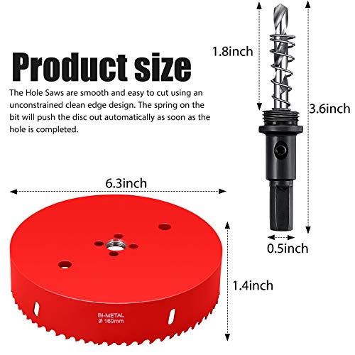 Hole Saw M42, Corn Hole Drilling Cutters, Heavy Duty Metal Hole Cutter For Wood Cornhole Boards Aluminum Plastic With Open Saw (Red,160 Mm/ 6.3 Inch) #TOP1