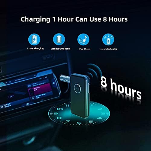 Bluetooth Receiver for Car, ZIOCOM Wireless Bluetooth Car Adapter Receiver with Handsfree Calls, Built-in Battery, Dual Device Connection, for Car, Home Music Streaming System, Speakers
