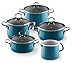 Produktbild Riess, 0584-010, Familien-Set 5-teilig, NOUVELLE - AQUAMARIN EXTRA STARK, bestehend aus: Fleischtopf mit Glasdeckel 16und 20 cm, Kasserolle mit Glasdeckel 16 und 20 cm und Schnabeltopf 12 cm
