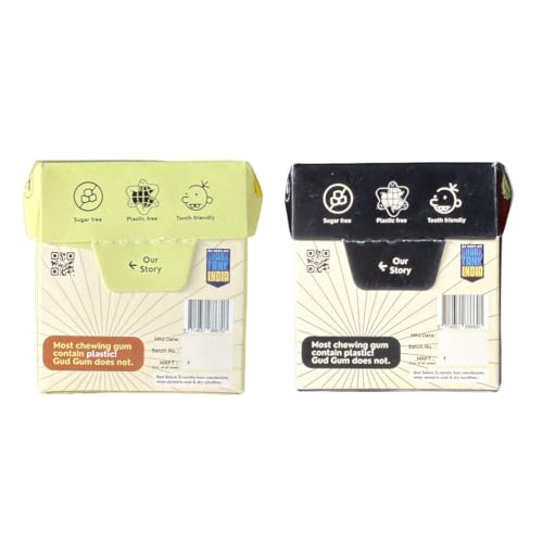 Image of Gud Gum- Natural, Plastic Free Chewing Gum -21g x 2 - Mini Pack of 2- No added artificial colours, flavours & sweeteners (2 Pack, Charcoal Mint - Lemon)