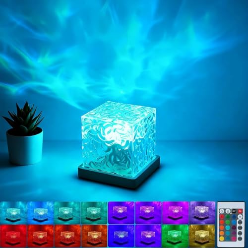 Aurora Ocean Wave Lights Projector Corded 16 Colors Changing Light Touch Dimmable Mood Lighting Remote Crystal Night Lamp with Dynamic Ripple Effect for Bedroom Playroom Decor Kids Teens Gifts