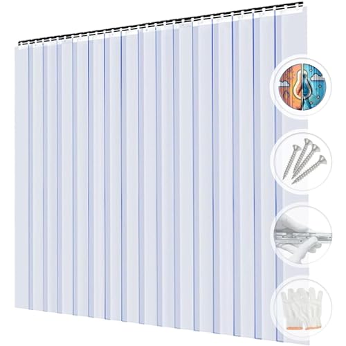 Accesorios Para Baño, Home Acepunch - Kit de cortina de plástico liso de PVC para puerta de 4 x 7 pies. (48 x 84) estándar, transparente, impermeable, para caminar en congeladores,...